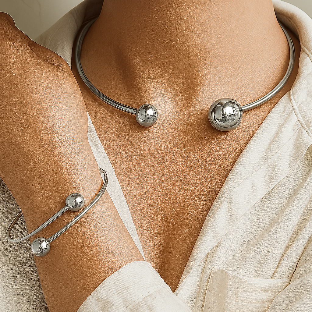 Minimalist Glow Collar & Cuff Bracelet Set | Gold