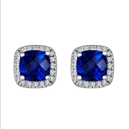 Saphir Square Stud Earrings | White Gold